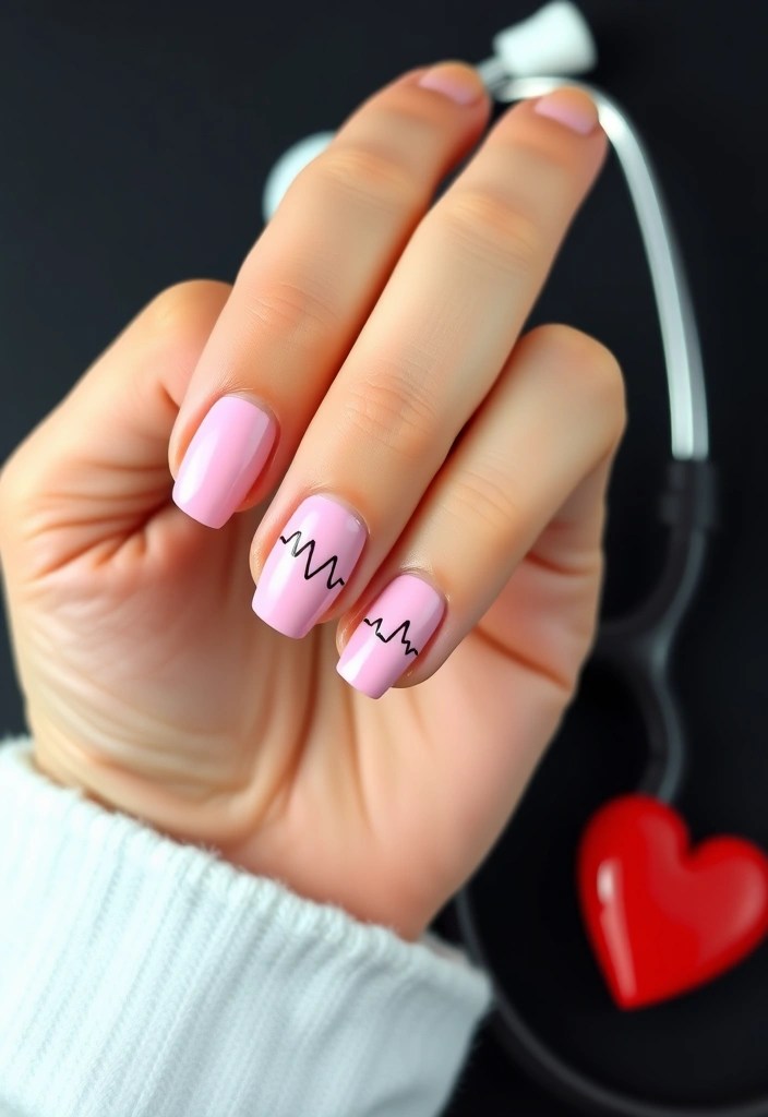 15 DIY Valentine's Nails That Are So Simple, You'll Want to Show Them Off! - 13. Heartbeat Line