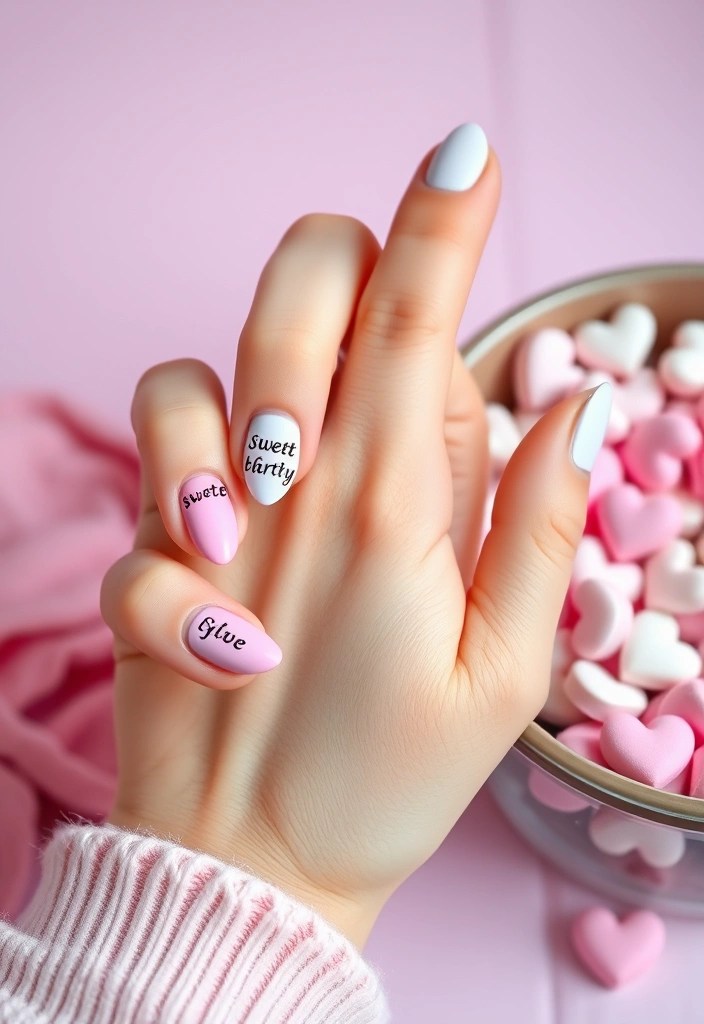 15 DIY Valentine's Nails That Are So Simple, You'll Want to Show Them Off! - 9. Candy Heart Nails